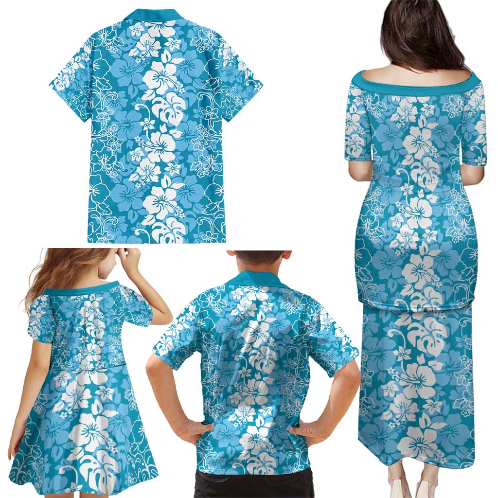 Hawaiian Lei Day Family Matching Puletasi and Hawaiian Shirt Blue Hibiscus Flowers Lei Art LT9 - Polynesian Pride