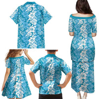 Hawaiian Lei Day Family Matching Puletasi and Hawaiian Shirt Blue Hibiscus Flowers Lei Art LT9 - Polynesian Pride