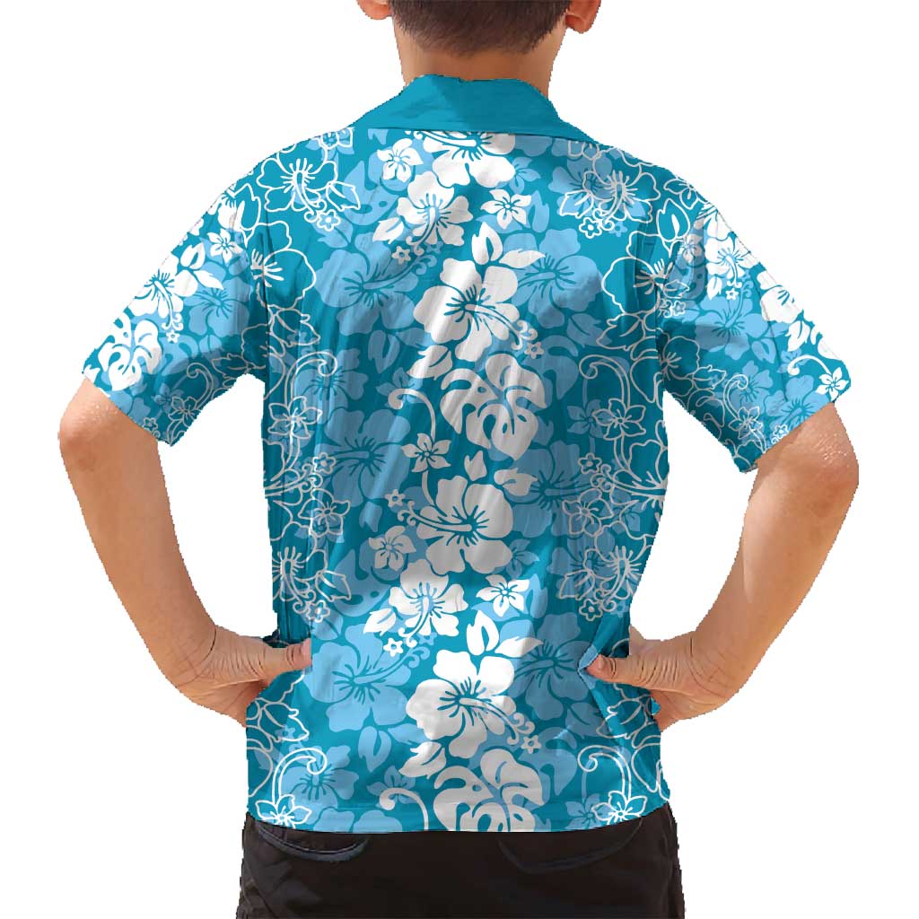 Hawaiian Lei Day Family Matching Summer Maxi Dress and Hawaiian Shirt Blue Hibiscus Flowers Lei Art LT9 - Polynesian Pride