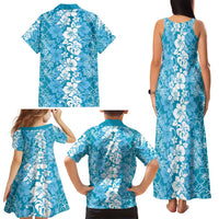 Hawaiian Lei Day Family Matching Tank Maxi Dress and Hawaiian Shirt Blue Hibiscus Flowers Lei Art LT9 - Polynesian Pride