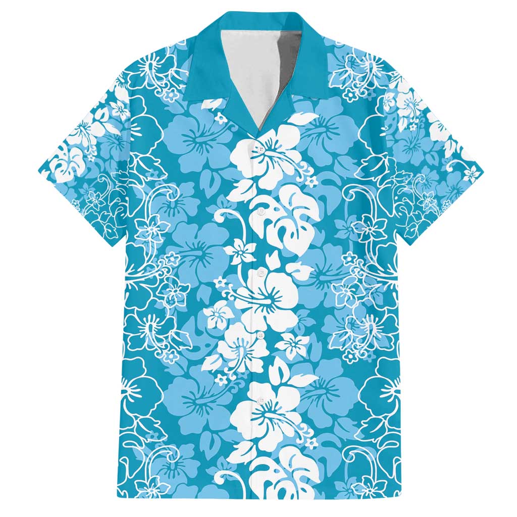 Hawaiian Lei Day Family Matching Tank Maxi Dress and Hawaiian Shirt Blue Hibiscus Flowers Lei Art LT9 Dad's Shirt - Short Sleeve Blue - Polynesian Pride