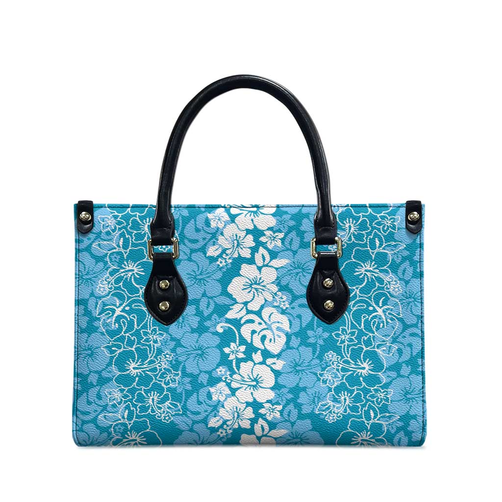 Hawaiian Lei Day Leather Bag Blue Hibiscus Flowers Lei Art - Polynesian Pride