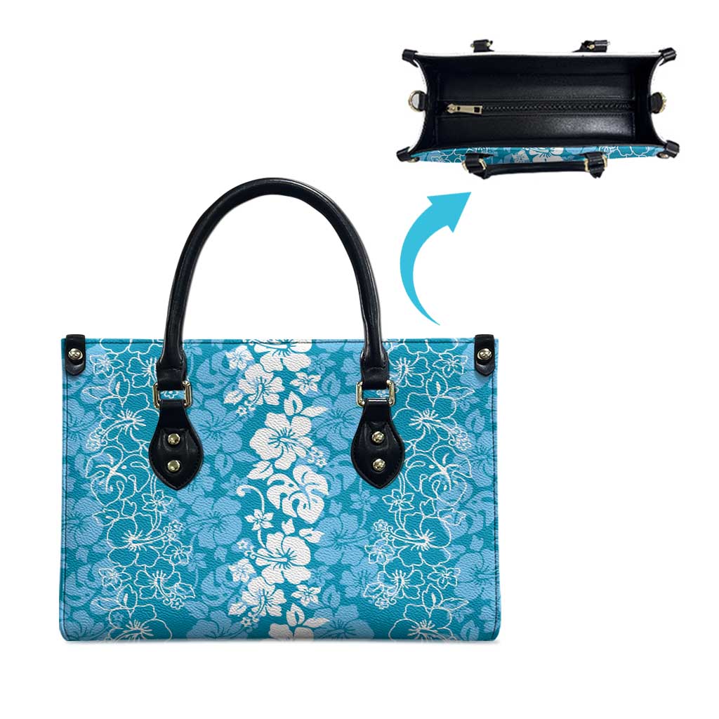 Hawaiian Lei Day Leather Bag Blue Hibiscus Flowers Lei Art - Polynesian Pride