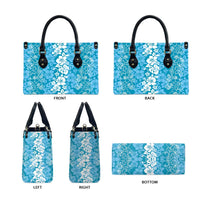 Hawaiian Lei Day Leather Bag Blue Hibiscus Flowers Lei Art - Polynesian Pride