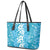 Hawaiian Lei Day Leather Tote Bag Blue Hibiscus Flowers Lei Art