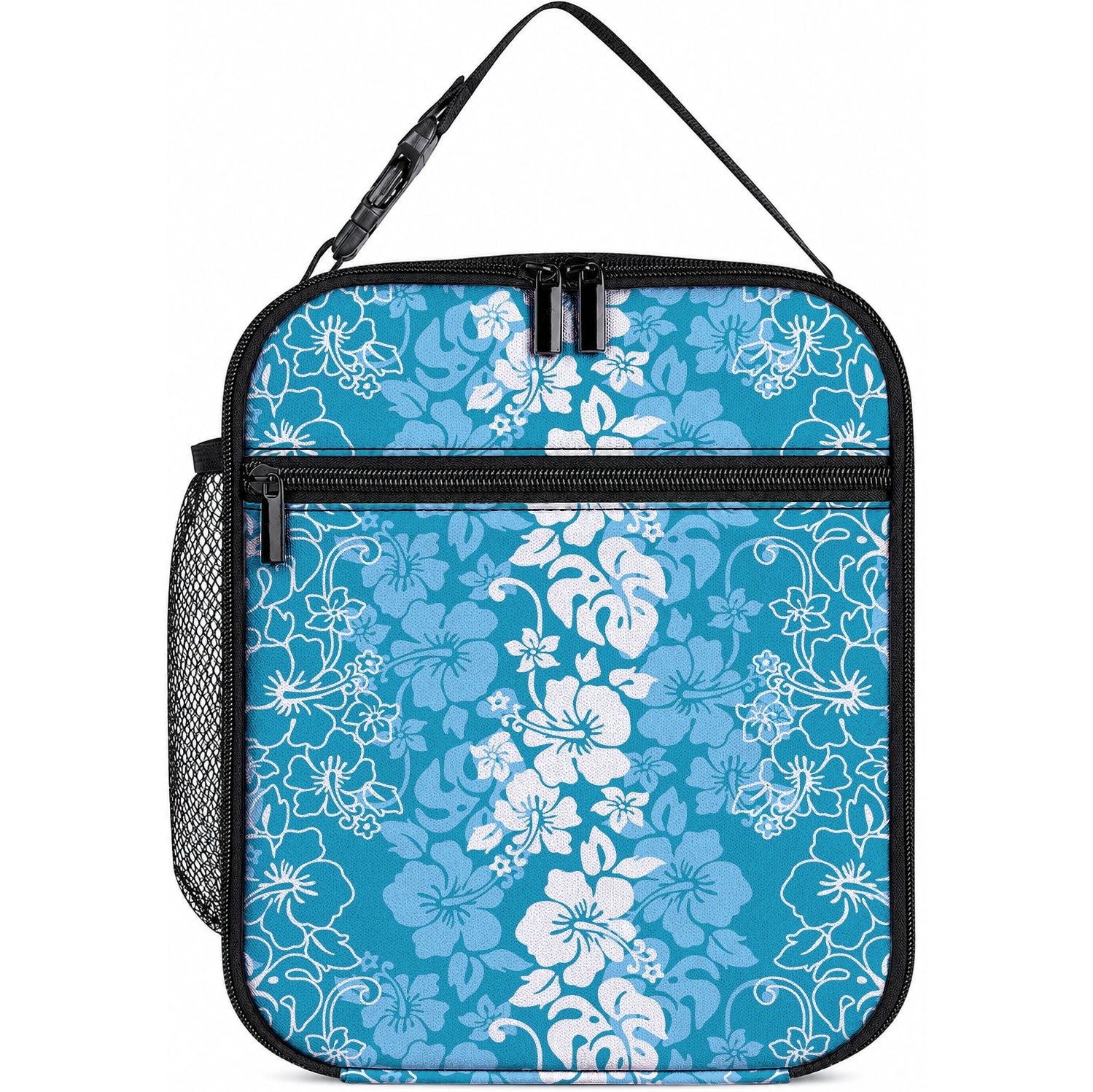Hawaiian Lei Day Lunch Bag Blue Hibiscus Flowers Lei Art LT9 10.2 × 8.3 × 4.3 inch Blue - Polynesian Pride