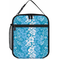 Hawaiian Lei Day Lunch Bag Blue Hibiscus Flowers Lei Art LT9 10.2 × 8.3 × 4.3 inch Blue - Polynesian Pride