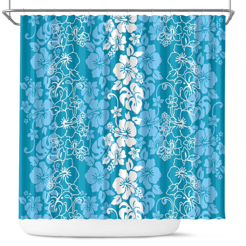 Hawaiian Lei Day Shower Curtain Blue Hibiscus Flowers Lei Art LT9 Blue - Polynesian Pride