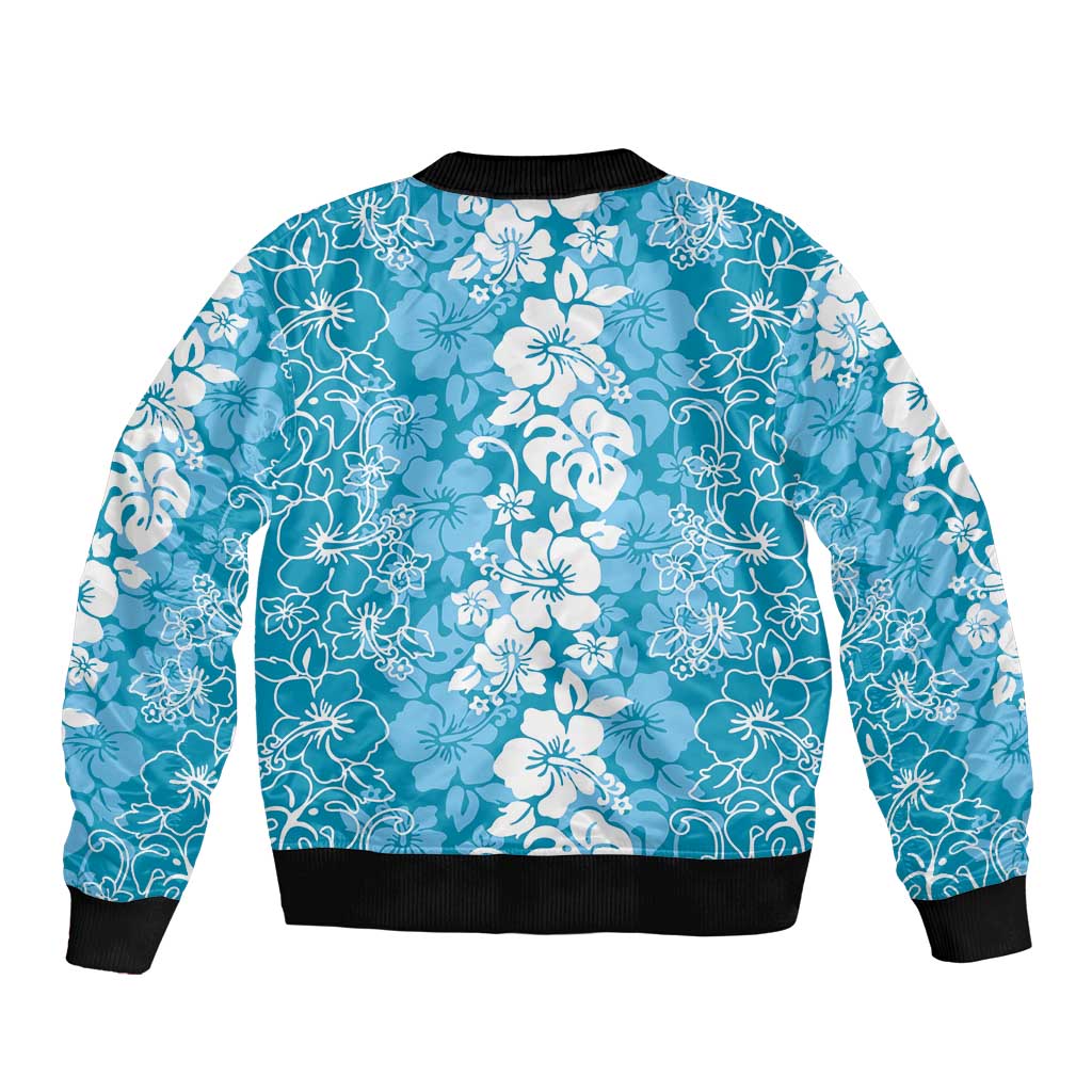 Hawaiian Lei Day Sleeve Zip Bomber Jacket Blue Hibiscus Flowers Lei Art LT9 - Polynesian Pride