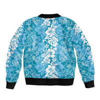 Hawaiian Lei Day Sleeve Zip Bomber Jacket Blue Hibiscus Flowers Lei Art LT9 - Polynesian Pride