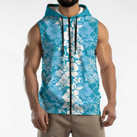 Hawaiian Lei Day Sleeveless Zip Hoodie Blue Hibiscus Flowers Lei Art - Polynesian Pride