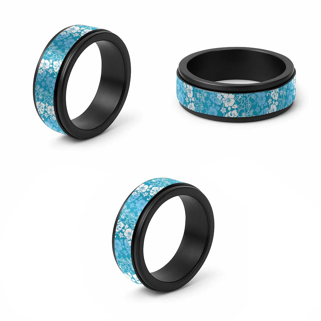 Hawaiian Lei Day Spinner Ring Blue Hibiscus Flowers Lei Art - Polynesian Pride