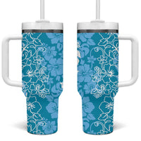 Hawaiian Lei Day Tumbler With Handle Blue Hibiscus Flowers Lei Art LT9 One Size: 40 oz Blue - Polynesian Pride