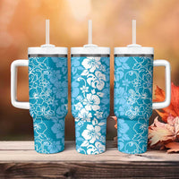 Hawaiian Lei Day Tumbler With Handle Blue Hibiscus Flowers Lei Art LT9 - Polynesian Pride