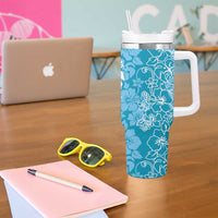 Hawaiian Lei Day Tumbler With Handle Blue Hibiscus Flowers Lei Art LT9 - Polynesian Pride