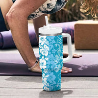 Hawaiian Lei Day Tumbler With Handle Blue Hibiscus Flowers Lei Art LT9 - Polynesian Pride