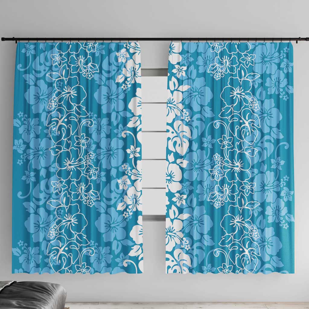 Hawaiian Lei Day Window Curtain Blue Hibiscus Flowers Lei Art LT9 With Hooks Blue - Polynesian Pride