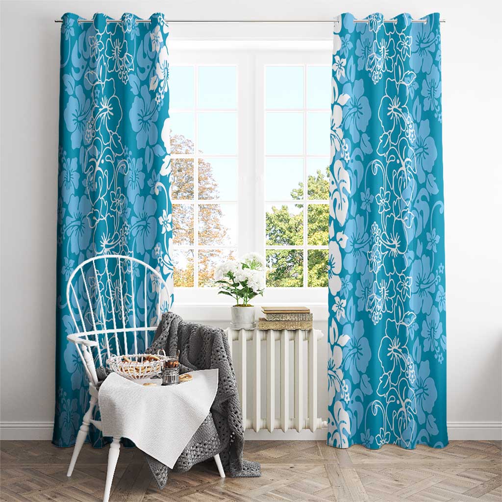 Hawaiian Lei Day Window Curtain Blue Hibiscus Flowers Lei Art LT9 - Polynesian Pride