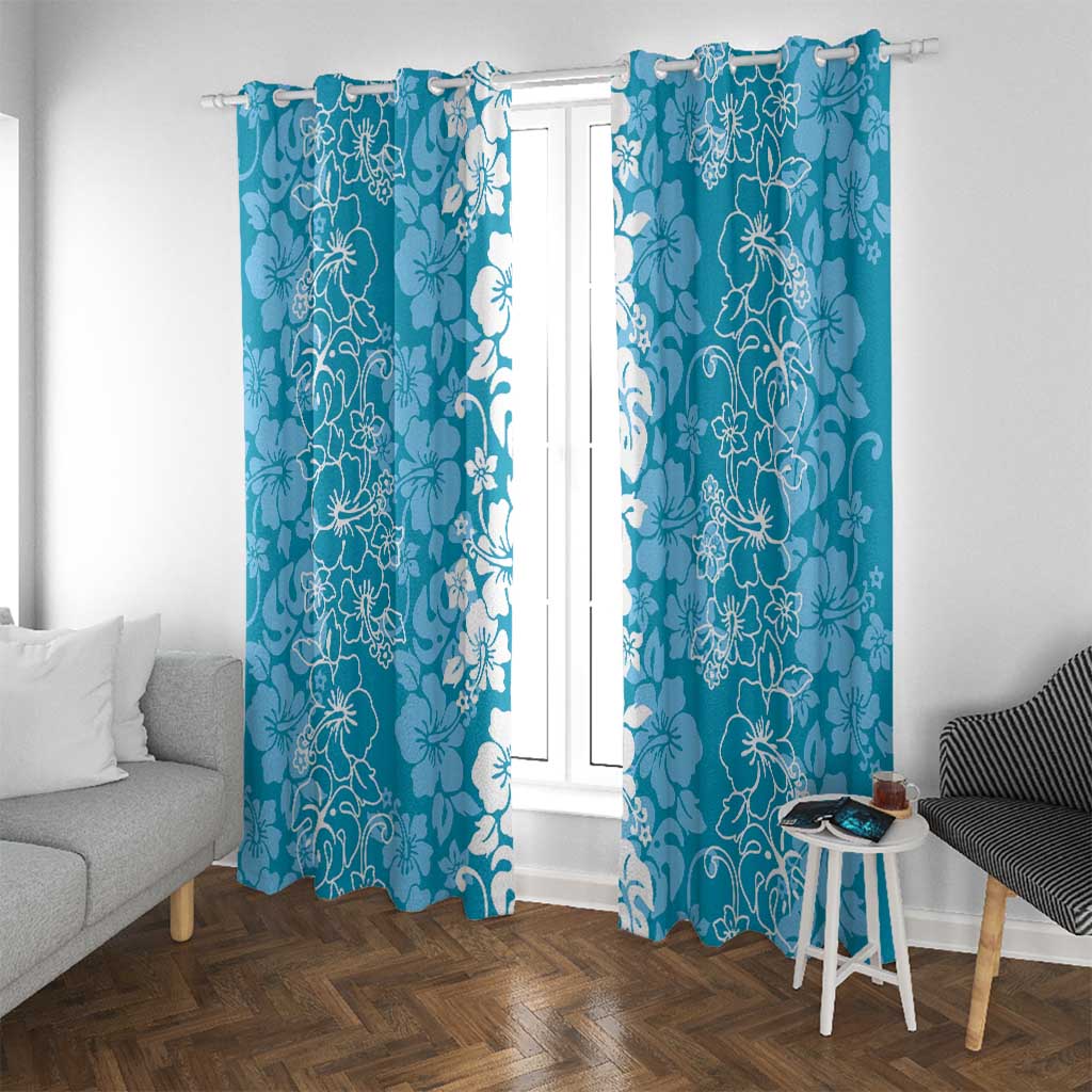 Hawaiian Lei Day Window Curtain Blue Hibiscus Flowers Lei Art LT9 With Grommets Blue - Polynesian Pride