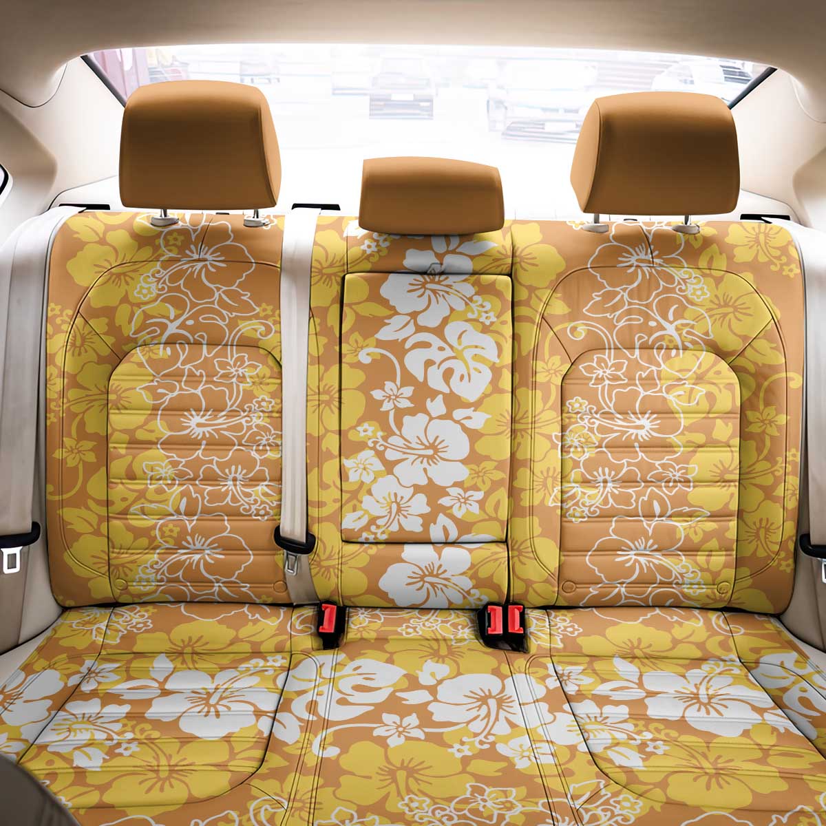 Hawaiian Lei Day Back Car Seat Cover Gold Hibiscus Flowers Lei Art LT9 - Polynesian Pride