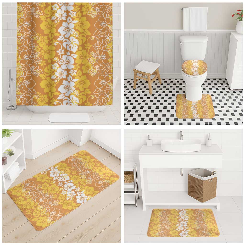 Hawaiian Lei Day Bathroom Set Gold Hibiscus Flowers Lei Art - Polynesian Pride