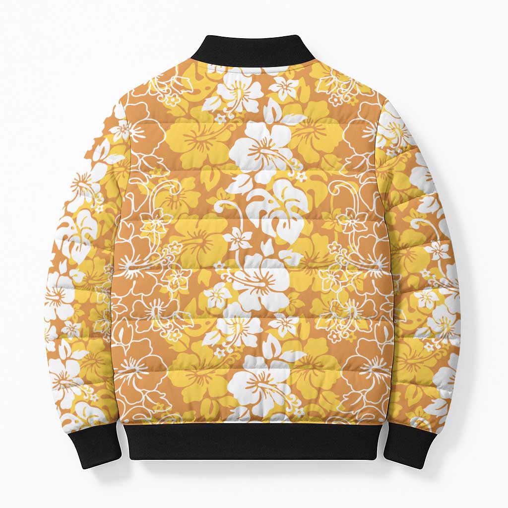 Hawaiian Lei Day Bomber Puffer Jacket Gold Hibiscus Flowers Lei Art - Polynesian Pride