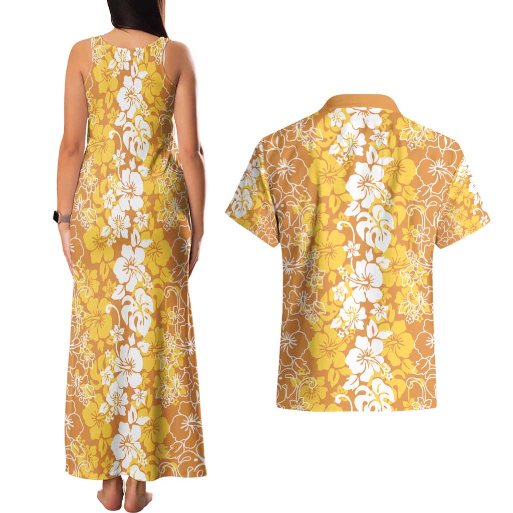 Hawaiian Lei Day Couples Matching Tank Maxi Dress and Hawaiian Shirt Gold Hibiscus Flowers Lei Art LT9 - Polynesian Pride