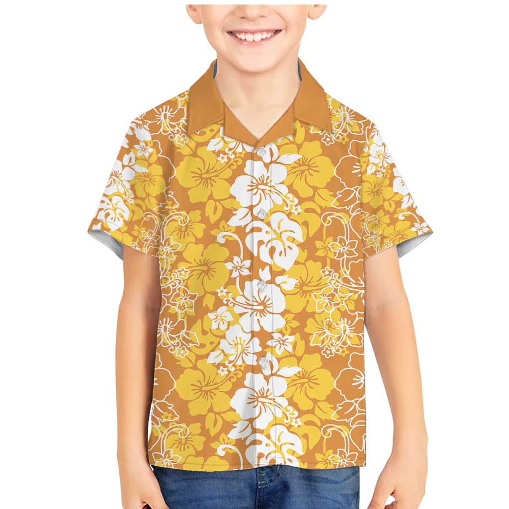Hawaiian Lei Day Family Matching Mermaid Dress and Hawaiian Shirt Gold Hibiscus Flowers Lei Art LT9 Son's Shirt Gold - Polynesian Pride