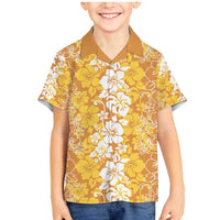 Hawaiian Lei Day Family Matching Mermaid Dress and Hawaiian Shirt Gold Hibiscus Flowers Lei Art LT9 Son's Shirt Gold - Polynesian Pride