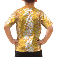 Hawaiian Lei Day Family Matching Off Shoulder Maxi Dress and Hawaiian Shirt Gold Hibiscus Flowers Lei Art LT9 - Polynesian Pride