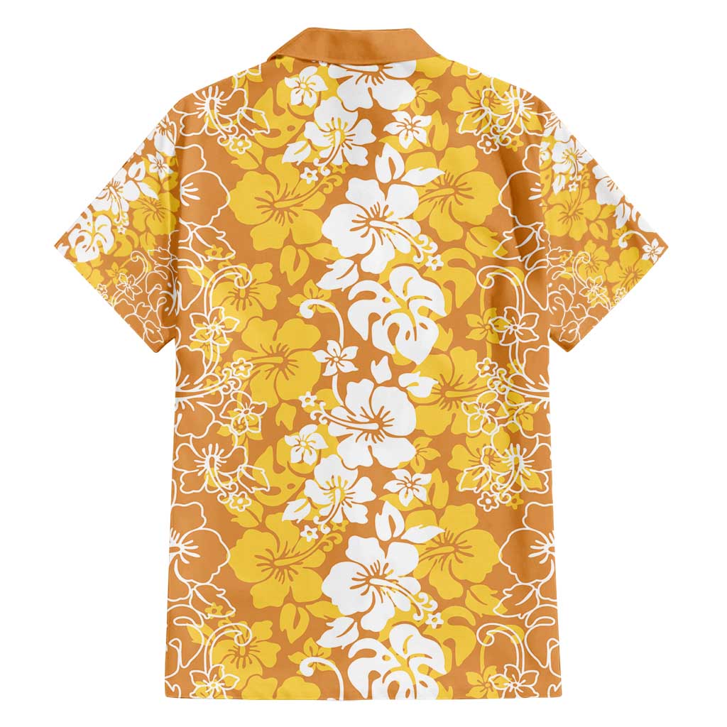 Hawaiian Lei Day Family Matching Off Shoulder Short Dress and Hawaiian Shirt Gold Hibiscus Flowers Lei Art LT9 - Polynesian Pride