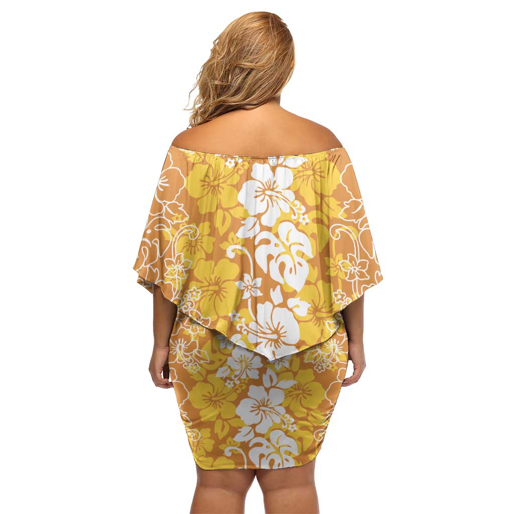 Hawaiian Lei Day Family Matching Off Shoulder Short Dress and Hawaiian Shirt Gold Hibiscus Flowers Lei Art LT9 - Polynesian Pride