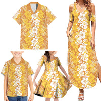 Hawaiian Lei Day Family Matching Summer Maxi Dress and Hawaiian Shirt Gold Hibiscus Flowers Lei Art LT9 - Polynesian Pride
