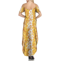 Hawaiian Lei Day Family Matching Summer Maxi Dress and Hawaiian Shirt Gold Hibiscus Flowers Lei Art LT9 - Polynesian Pride