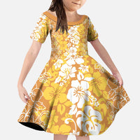 Hawaiian Lei Day Family Matching Tank Maxi Dress and Hawaiian Shirt Gold Hibiscus Flowers Lei Art LT9 Daughter's Dress Gold - Polynesian Pride