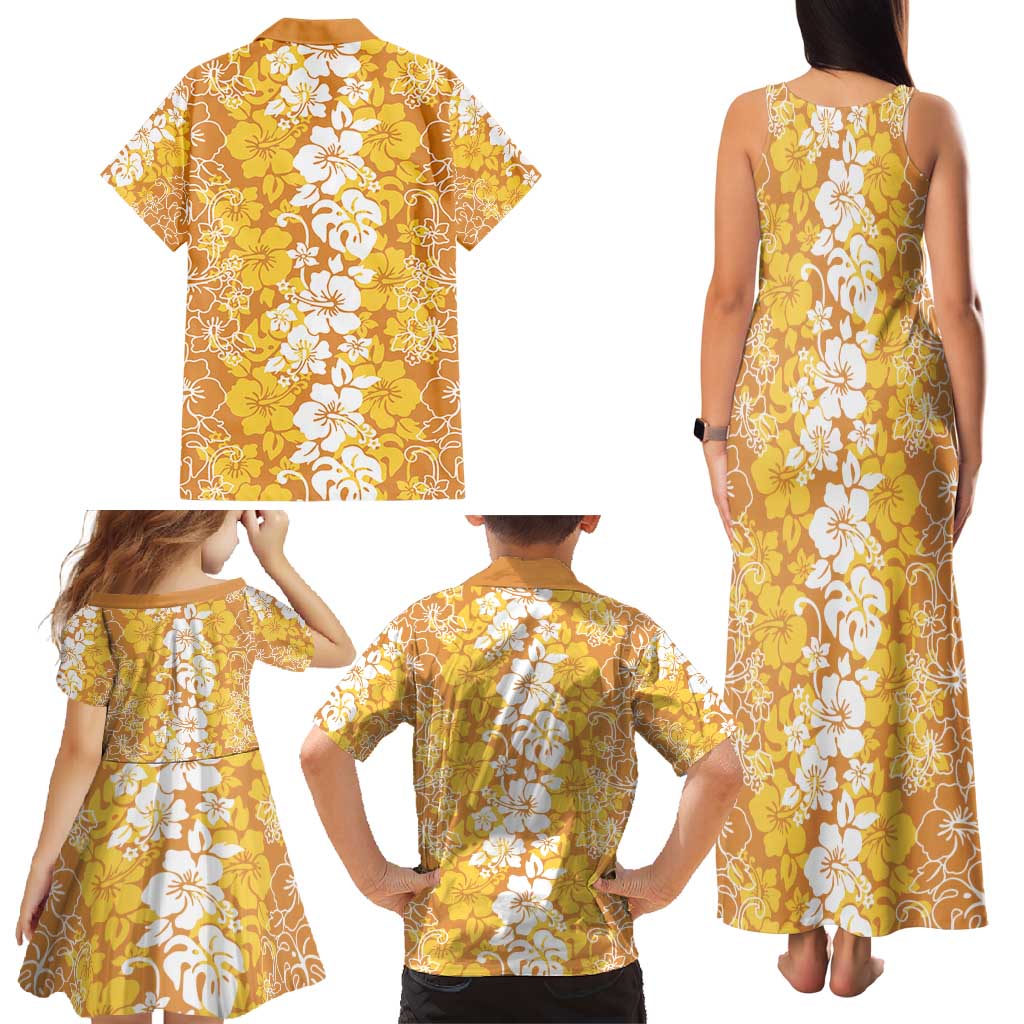 Hawaiian Lei Day Family Matching Tank Maxi Dress and Hawaiian Shirt Gold Hibiscus Flowers Lei Art LT9 - Polynesian Pride