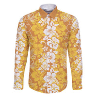 Hawaiian Lei Day Family Matching Tank Maxi Dress and Hawaiian Shirt Gold Hibiscus Flowers Lei Art LT9 Dad's Shirt - Long Sleeve Gold - Polynesian Pride