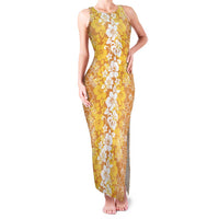 Hawaiian Lei Day Family Matching Tank Maxi Dress and Hawaiian Shirt Gold Hibiscus Flowers Lei Art LT9 Mom's Dress Gold - Polynesian Pride