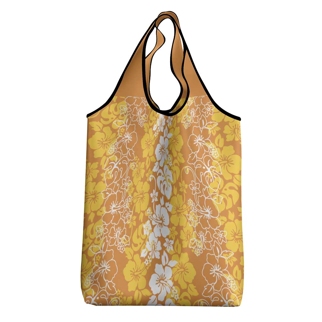 Hawaiian Lei Day Grocery Bag Gold Hibiscus Flowers Lei Art