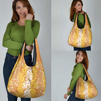 Hawaiian Lei Day Grocery Bag Gold Hibiscus Flowers Lei Art