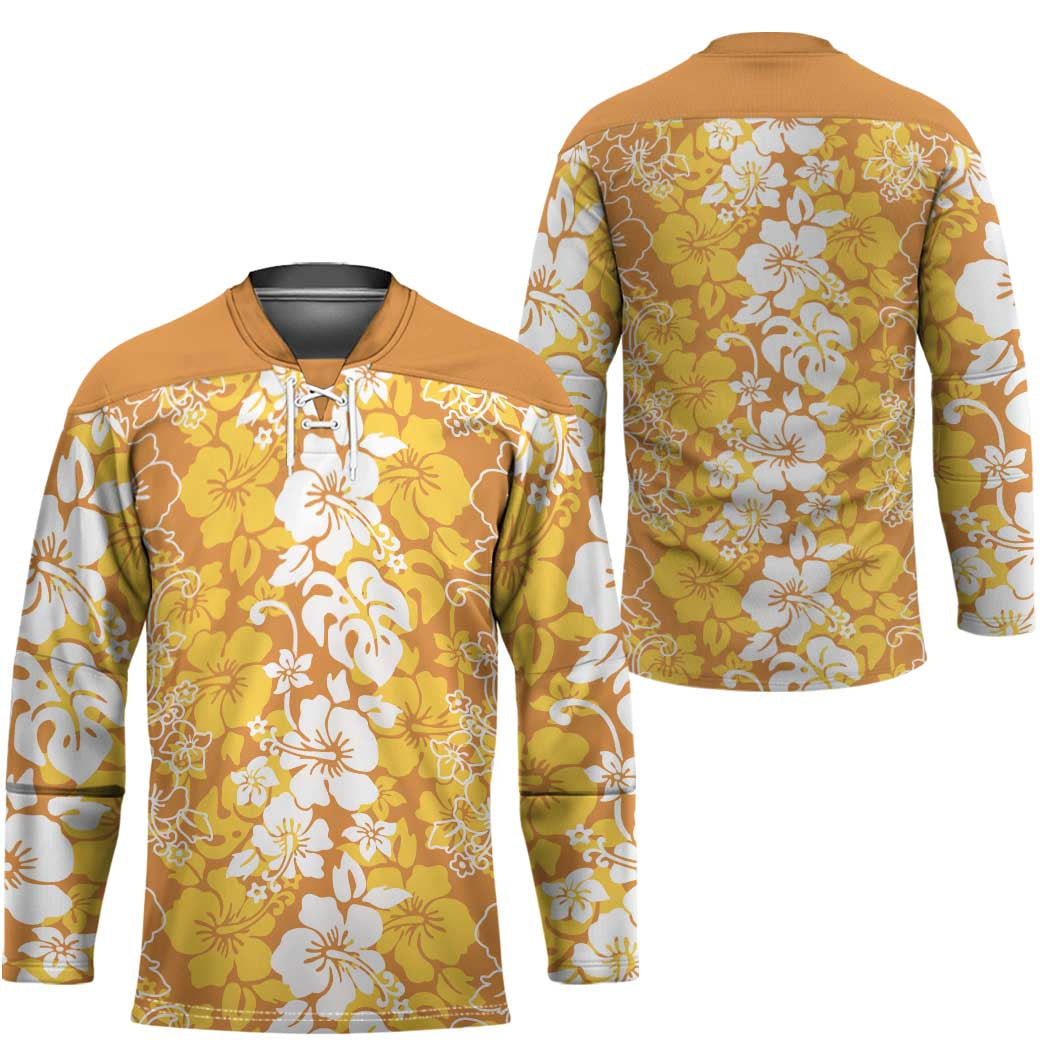 Hawaiian Lei Day Hockey Jersey Gold Hibiscus Flowers Lei Art - Polynesian Pride
