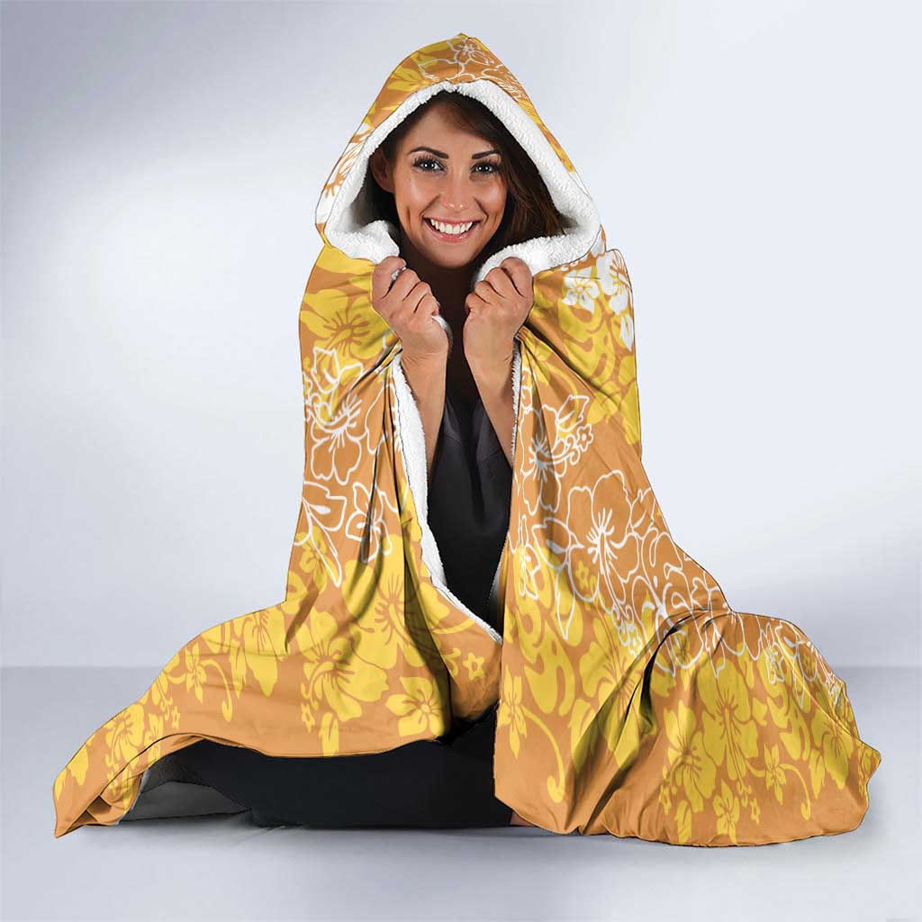 Hawaiian Lei Day Hooded Blanket Gold Hibiscus Flowers Lei Art