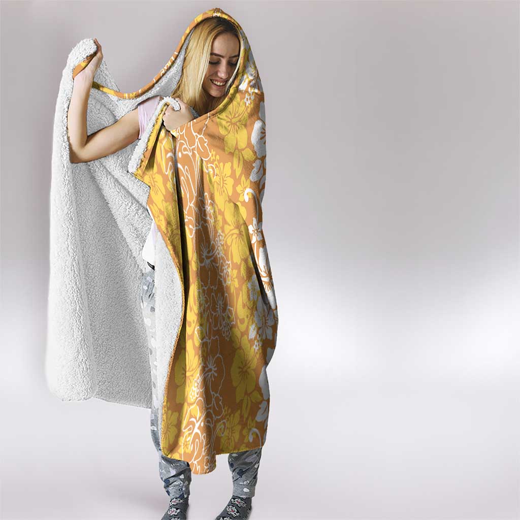 Hawaiian Lei Day Hooded Blanket Gold Hibiscus Flowers Lei Art
