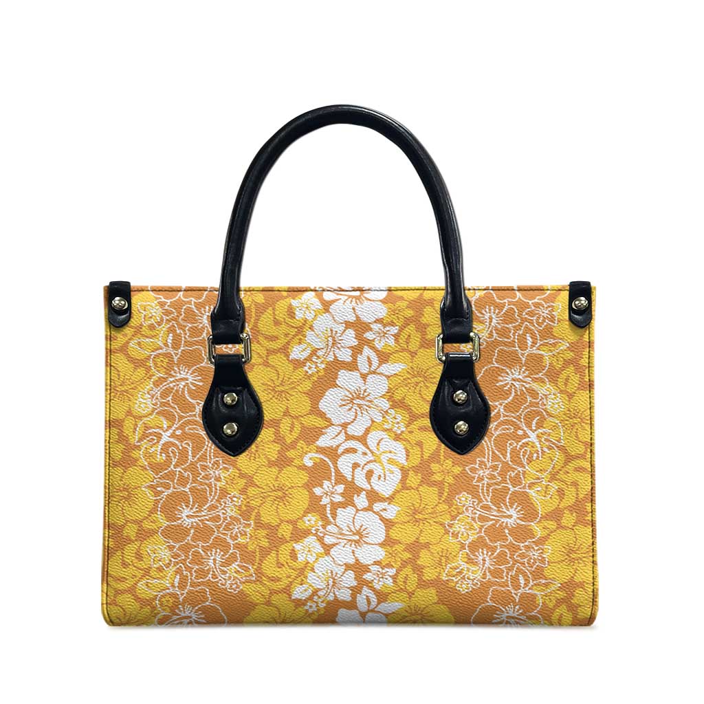 Hawaiian Lei Day Leather Bag Gold Hibiscus Flowers Lei Art - Polynesian Pride