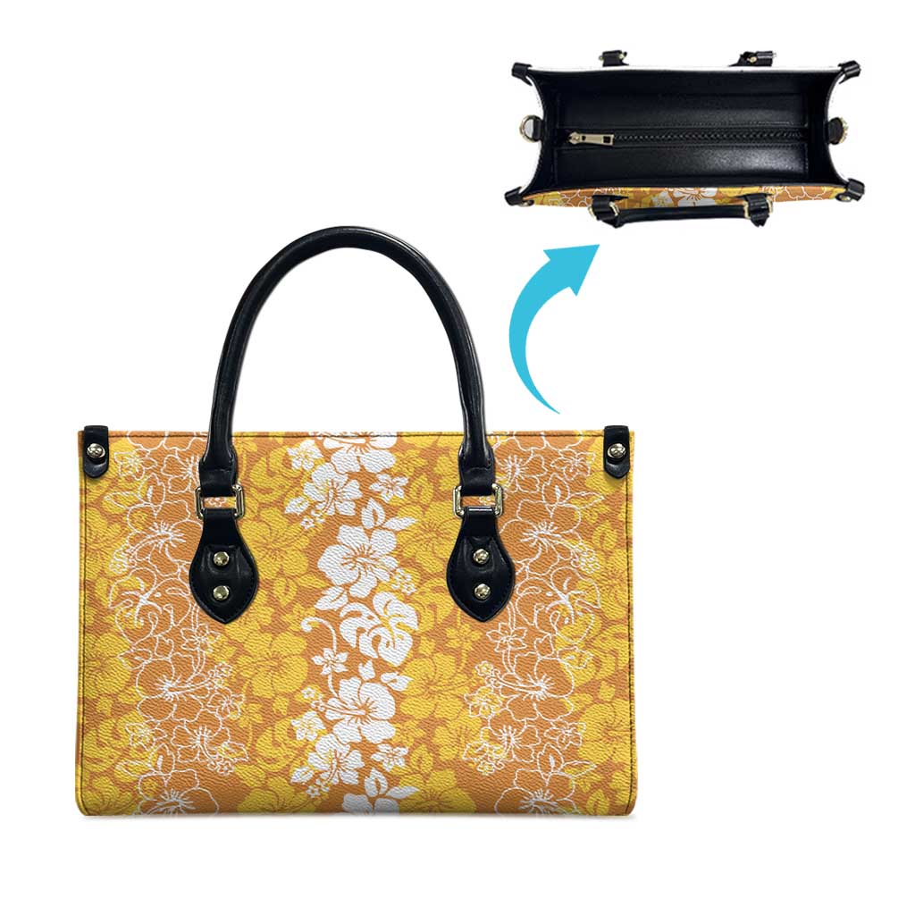 Hawaiian Lei Day Leather Bag Gold Hibiscus Flowers Lei Art - Polynesian Pride