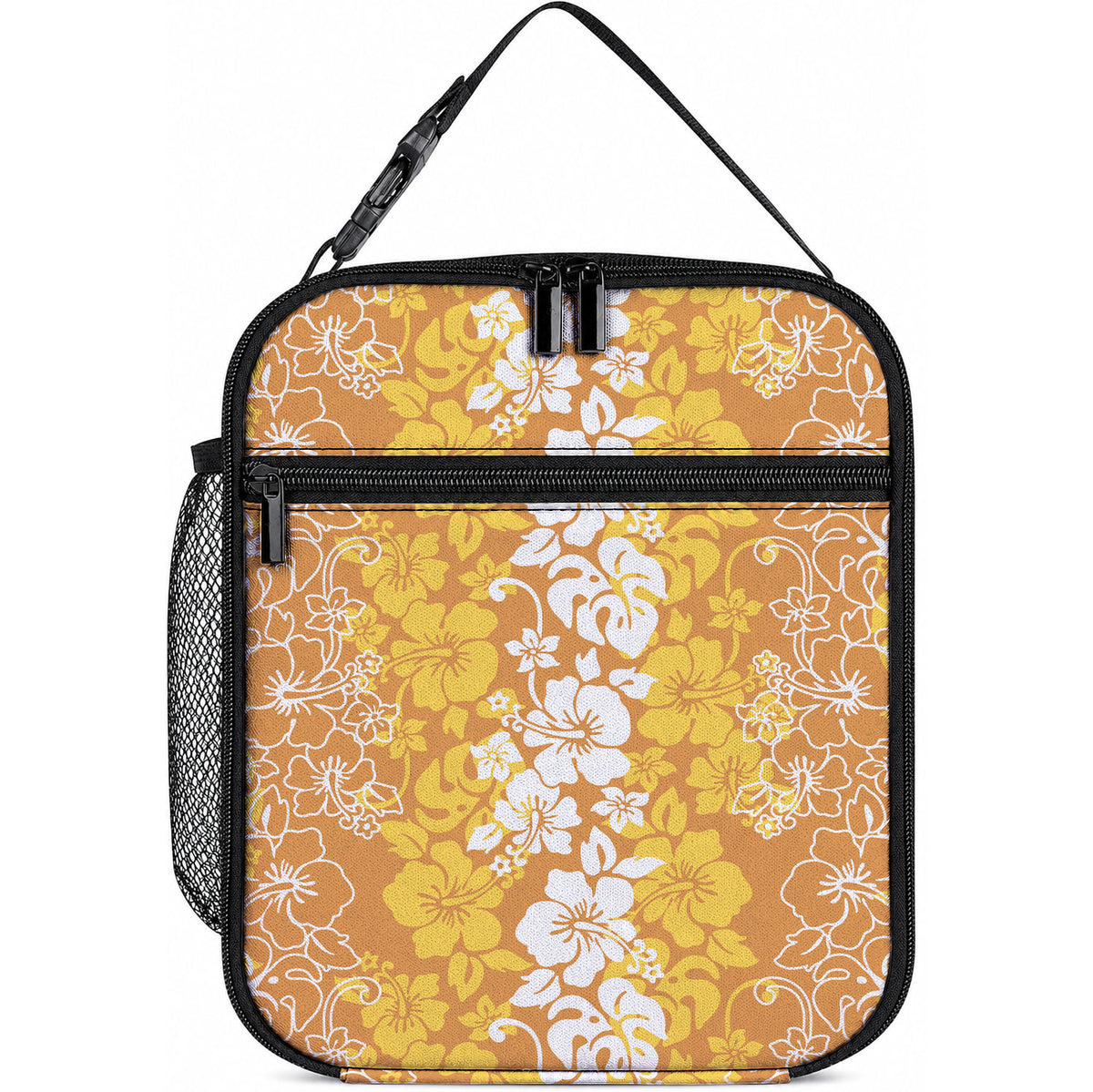 Hawaiian Lei Day Lunch Bag Gold Hibiscus Flowers Lei Art LT9 10.2 × 8.3 × 4.3 inch Gold - Polynesian Pride