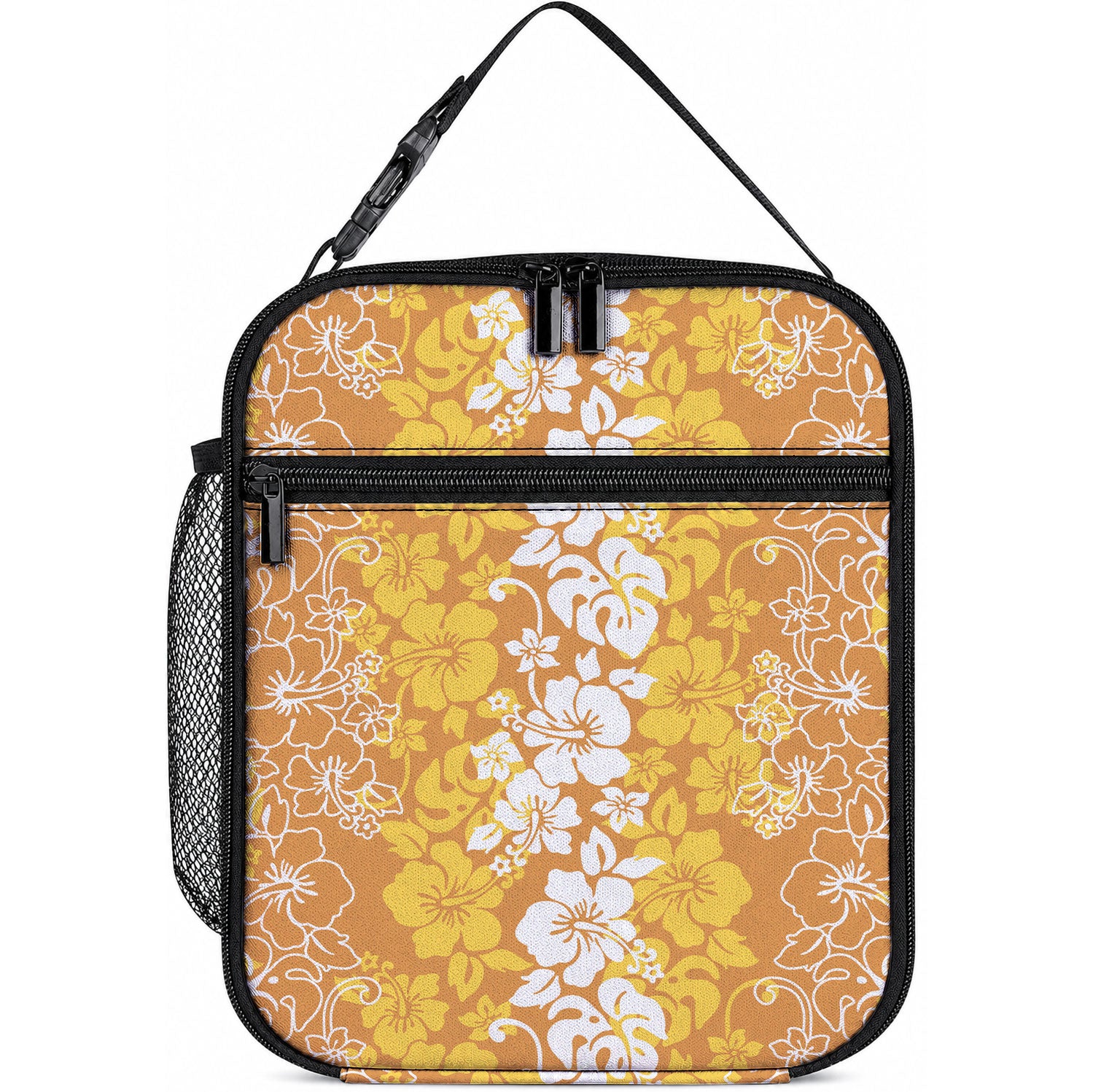 Hawaiian Lei Day Lunch Bag Gold Hibiscus Flowers Lei Art LT9 10.2 × 8.3 × 4.3 inch Gold - Polynesian Pride