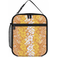Hawaiian Lei Day Lunch Bag Gold Hibiscus Flowers Lei Art LT9 10.2 × 8.3 × 4.3 inch Gold - Polynesian Pride