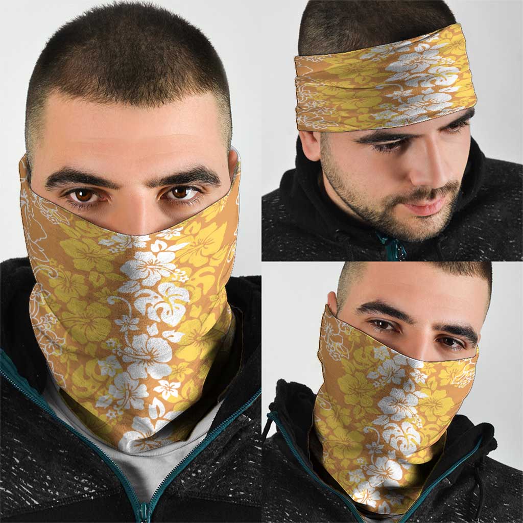 Hawaiian Lei Day Neck Gaiter Gold Hibiscus Flowers Lei Art - Polynesian Pride