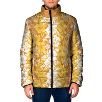 Hawaiian Lei Day Padded Jacket Gold Hibiscus Flowers Lei Art - Polynesian Pride